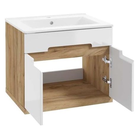 Meuble de salle de bain suspendu avec vasque, chêne massif, 50 cm, Ronda New (1/3)