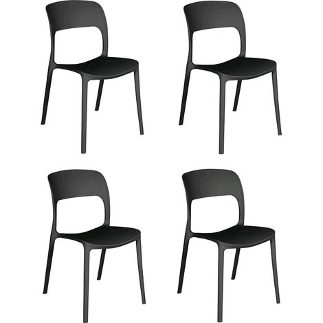 Set 4 Sedie Impilabili in polipropilene 83x56x46 cm Colore Nero Design Moderno Moderno Colore Nero