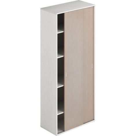 Armadio due ante scorrevoli 90x43x212h con ripiani colore bianco frassinato e olmo (1/2)