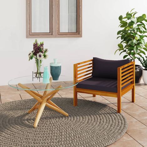 Chaise de jardin Fauteuil Solide d'extérieur avec coussins gris foncé Bois d'acacia massif -BV39419 (1/5)
