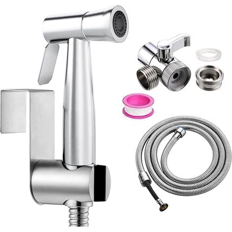 Douchette Toilette Kit, Pulvérisateur de toilette pour bidet Douchette WC Kit avec crochet de réservoir d'eau et tuyau (1/5)