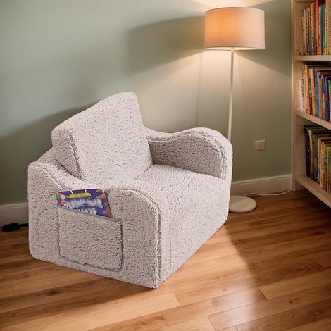 Fauteuil enfant convertible 2 en 1 en mousse avec tissu sherpa doux, canapé de jeu confortable pour enfants, gris (1/5)