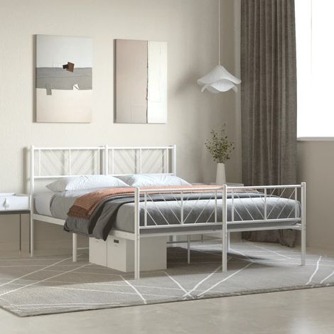 Cadre de lit en métal blanc 120x200 cm avec sommier à lattes tête et pied de lit, structure acier sans matelas (1/5)