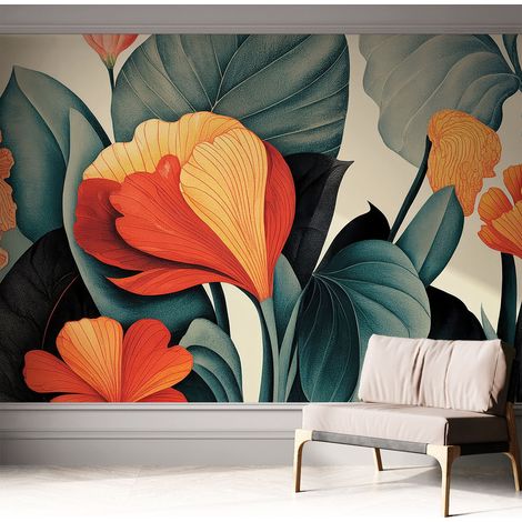 Carta da parati adesiva - lavabile - decorazione murale - per cucina - pellicola decorativa Fiori colorati 312x219 cm (1/5)