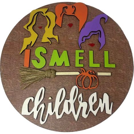 Plaque de porte bois rustique Hocus Pocus "I Smell Children", avec nœud, décoration murale d'Halloween (1/5)