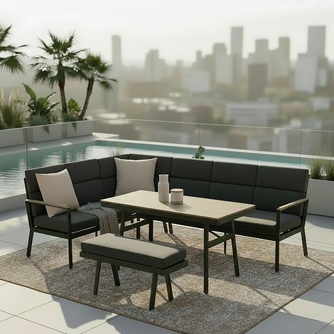 Mömax Dining-Loungeset Eleonora Dunkelgrau Metall/Outdoorstoff (1/5)