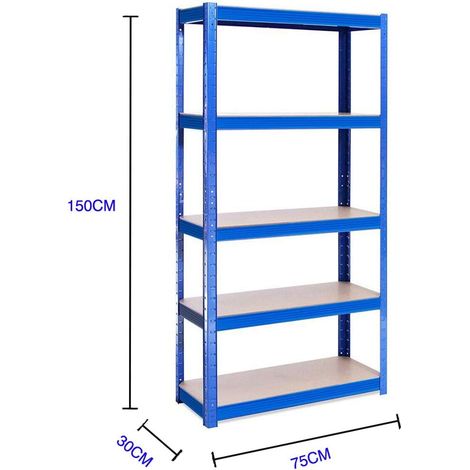 Heavy Duty Garage Shed Storage Racking Shelving Units - 150cm x 70cm x 30cm 5 Tier Heavy Duty Metal Shelves, Boltless Assembly System, 875KG Capacity(175KG per Shelf) (1/5)