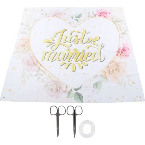 Fond photo mariage bohème, bannière cœurs pour fiançailles, accessoires EVJF sans boîte cadeau (1/5)