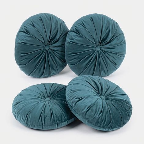 4 Cojines Redondos de 40 cm para Sofá en Poliéster y Terciopelo Artemis YES - Azul 3 (1/3)