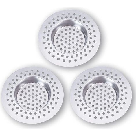 Filtre Evier Cuisine INOX (Lot de 3) - Attrape Cheveux Douche 7,5 x 7,5 cm, Filtre Cheveux Douche 90 Trous, Grille Evier Cuisine,Accessoire Cuisine,Salle de Bain, Cuisine (1/5)