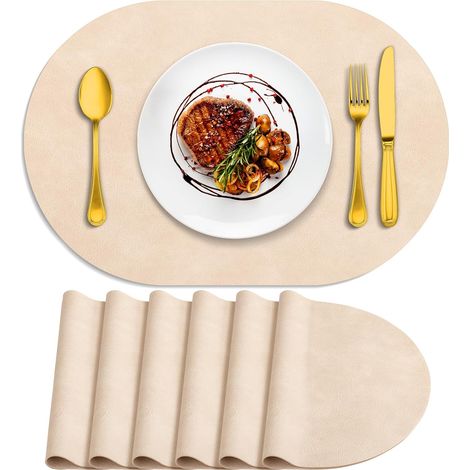 Lot de 6 Sets de Table ovales résistants à la Chaleur, lavables, 30,5 x 43,2 cm, imperméables et faciles à Nettoyer pour Cuisine, Salle à Manger, Beige'Beige 6Pcs, 12" x 17"'Beige'6Pcs, 12" x 17" (1/5)
