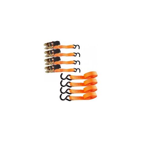 4 sangles à cliquet orange de 800 kg, 5 m, avec tendeur à cliquet, pour déplacer des véhicules, des remorques et des vélos.
