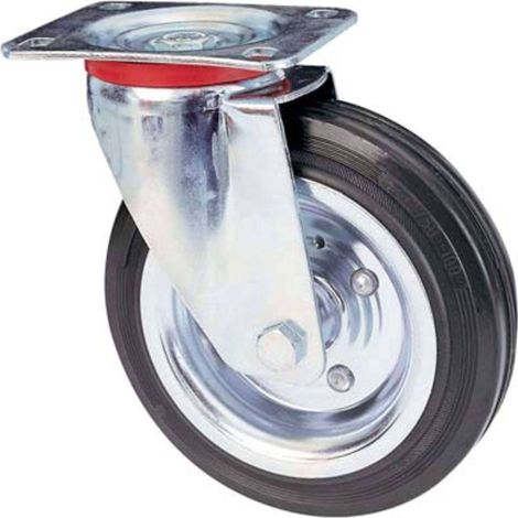 RUOTA A FORCELLA GIREVOLE 80 AVO - A/ZINCR/GOMMA NERA D.MM 180X50 P.MM 140X110 - 1 pezzo