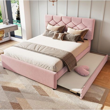 MEUBLIV Bettgestell 140x200 cm Rosa – mit Ausziehbett, ohne Matratze (1/5)
