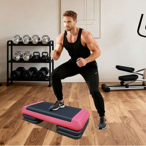 Plataforma de step aeróbico ajustable 76 cm, antideslizante, ABS, rojo y negro OKMYHOME