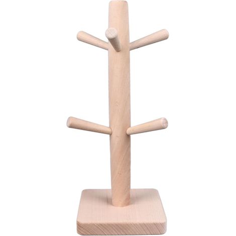 Porte-Tasse Arbre, Support en Bois avec 6 Crochets Base Pondérée Anti Slip Tasse à Café Rack pour Armoire De Comptoir De Cuisine (7x3x12cm) (1/5)