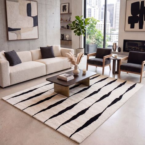 Tapis design Bali Bliss - Designertapis - 180x120cm, Rectangular - 100% Laine vierge - Tufté main - Noir et blanc (1/5)