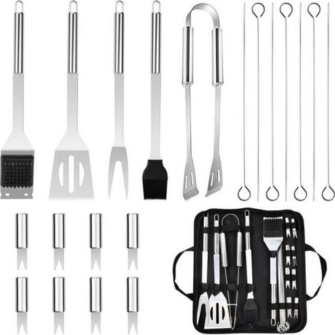 Ensemble de 20 ustensiles de barbecue — Acier inoxydable — Durable — Résistant à la rouille — Conception ergonomique (1/4)