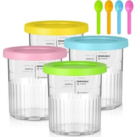 Récipients à Crème Glacée de Rechange - Lot de 4 Bacs Réutilisables Pour Ninja Creami Deluxe NC501/NC500 Series avec Couvercle Et Cuillère, Sans BPA (1/4)