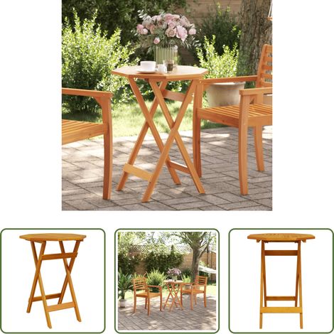 Akazienholz - Gartentisch Klappbar Ø60x75 cm Massivholz Akazie (1/5)