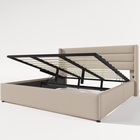 Stauraumbett Polsterbett Hydraulisch Doppelbett , Inklusive Matratze, Lattenrost aus Holz, Bett mit Lattenrost aus Metallrahmen