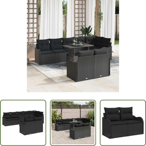 vidaXL Poly Rattan -  Lounge-Set mit Kissen 9 pcs Schwarz Poly Rattan