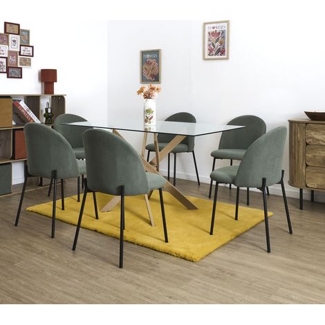 Lot de 4 Chaises - HOME DECO FACTORY - Jules - Côtelé - Vert (1/5)