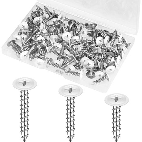Lot de 120 Vis Blanches 8 à Tête Plate - Autotaraudeuses pour Bois et Tôle - Plaque Murale - 1/2", 3/4" et 1" (1/5)