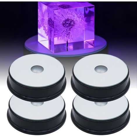 Lot de 4 bases lumineuses LED rondes : support d'affichage LED avec 7 couleurs de lumière, 3 piles AAA alimentées par changement de couleur pour cristaux, figurine d'art en verre, marchandise (1/5)