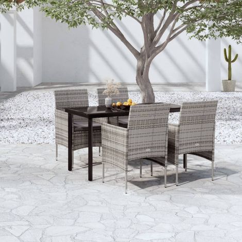 Ensemble Table et Chaise de Jardin Salon de jardin et coussins 5 pcs Gris/noir 96759 (1/5)