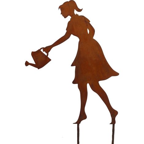 Silhouette de Jardin en Métal Rouillé Gisela Fille à l'Arrosoir Décoration Extérieure 40 ou 60 cm - PANGIVO