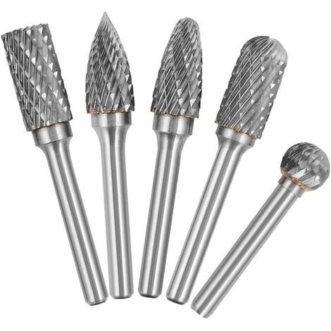 5 pièces 6mm tige 10mm tête carbure de tungstène Double coupe ensemble de fraises rotatives pour le travail du bois gravure meuleuse sculpture ensemble de fraises (1/5)