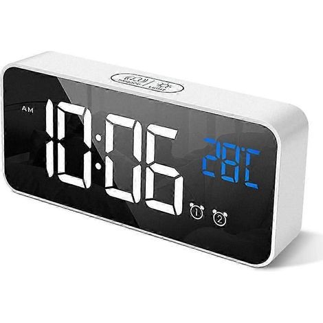Réveil numérique HOMVILLA avec grand affichage LED de la température, réveil miroir portable avec double alarme de sommeil et variateur de luminosité à 4 niveaux. (1/5)