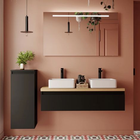 Meuble de salle de bain Vicenza 120cm Noir - 1 - Posée