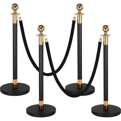 Poteaux de Guidage File d'Attente VEVOR Set 4 Pièces avec 2 Cordes Velours Noir 1,5 m et Socle à Remplir (1/5)