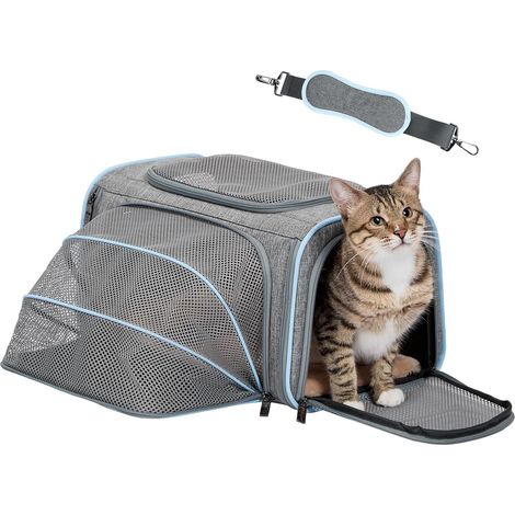 Sac de Transport pour Chat/Chien Extensible d'un côté en Oxford 600D – Tapis Amovible, sécurisé pour Voiture et Voyage, Pliable – Petit modèle, en Gris (1/5)