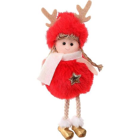 Pendentif ange pentagramme en peluche de Noël, adorable poupée cadeau, décoration festive à suspendre au sapin de Noël, à la cheminée, à la fenêtre ou au mur (rouge)-6X6X17cm-Red