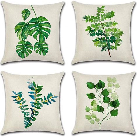 Fundas para cojines de exterior, juego de 4 fundas impermeables con estampado de hojas verdes para sofá, ideales para patio, jardín, sala de estar o dormitorio. 45x45cm -B (1/5)