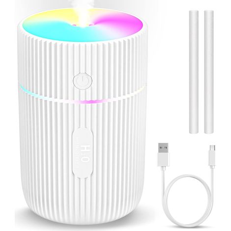Humidificateur d'air Mini Ultrasonique avec 2 Mode Brume Réglable Arrêt Automatique et Veilleuse Colorée USB Blanc (1/5)