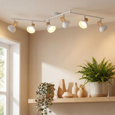 GBLY Plafoniera Vintage 6 Faretti Soffitto Corridoio Plafoniera Interna Farello con 6 Lampadine con Industriali Orientabili in Ferro Bianco Lampada Corridoio E14 per Soggiorno d Hotel Senza Lampadina