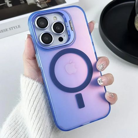 (iPhone 14, Bleu) Étui magnétique pour téléphone avec changement de couleur et finition mate, compatible MagSafe.