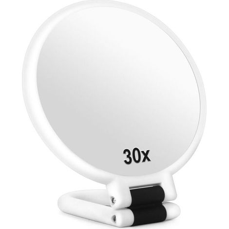 Miroir grossissant x30 double face pliable avec poignée pour maquillage voyage - Blanc (1/4)