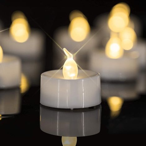 Bougies chauffe-plat LED, 24 bougies LED sans flamme, bougies chauffe-plat réalistes et lumineuses, bougie chauffe-plat longue durée pour mariage, vacances, fête(Pôles non incluses)-Fei Yu (1/4)