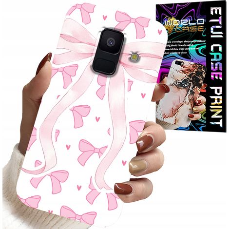Custodia per Samsung A6 2018 - custodia con nastri rosa e motivi alla moda (1/5)