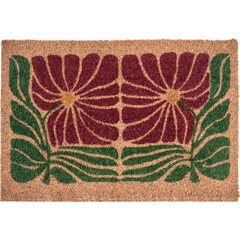 Felpudo de fibra de coco antideslizante 40 x 60 cm con dorso de PVC motivo floral multicolor Tanalian