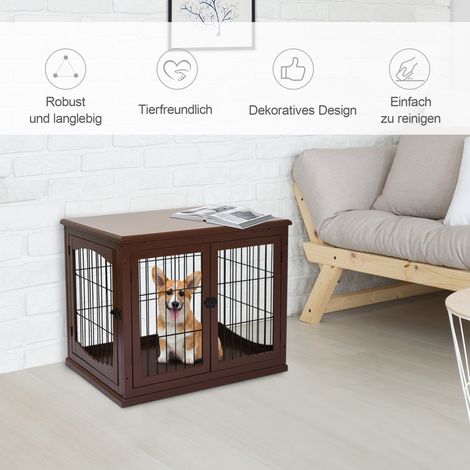 Cage chien 2 accès verrouillable MDF métal noir 58,4x81,3x66 cm