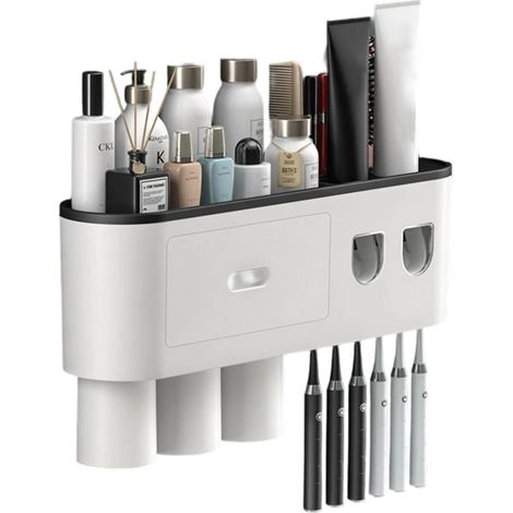 Porte-brosses à dents créatif, gobelet pour brosse à dents sans trou, rangement mural pour toilettes, presse-dentifrice automatique (1/5)