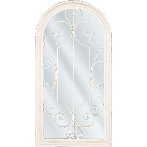 Beliani – Miroir mural vintage en forme de fenêtre – Cadre métallique blanc avec effet rouille – Dimensions 49x97cm – Décoration baroque (1/5)
