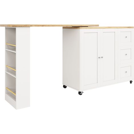 ELVMI Bartischschrank mit 2 Türen, 3 Schubladen und 3 Regalen, 360° drehbar auf Rollen, für Küche, Weiß (1/5)
