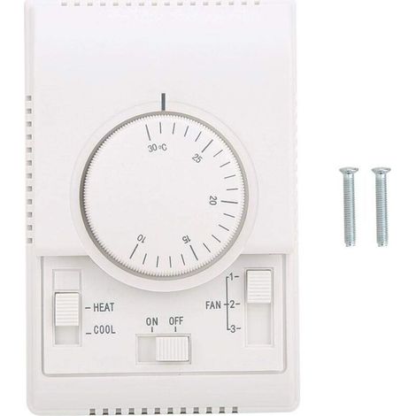 Thermostat mural mécanique 220 V pour chauffage/climatisation, réglage précis de 10 à 30 °C, 3 vitesses de ventilation (1/4)
